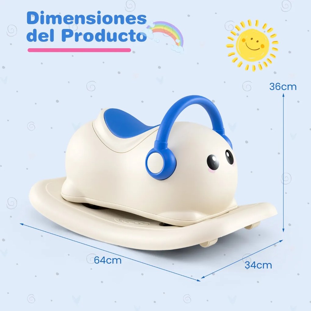 Cavalo de baloiço 3 em 1 para crianças com armazenamento oculto, conversível em prancha de equilíbrio removível, 64 x 34 x 36 cm, azul e branco