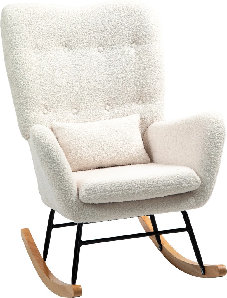 HOMCOM Cadeira de balanço, revestimento aconchegante, acolchoamento espesso, almofada lombar, antiderrapante, creme branco | Aosom Portugal