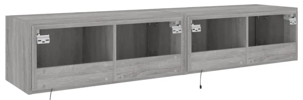 Móveis de parede para TV com luzes LED 2 pcs cinzento sonoma