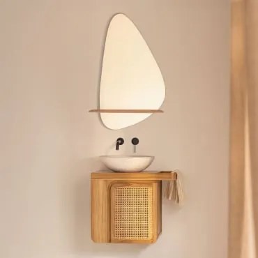 Conjunto De Móvel De Casa De Banho Suspenso Em Madeira De Teca Georgy Madeira De Teca & Cimento Redondo Branco Ø40 Cm Zavion & - Sklum