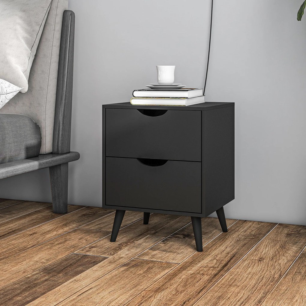 Mesa de cabeceira com 2 gavetas 40 x 35 x 50,5 cm, estilo escandinavo, para quarto ou sala de estar Preta