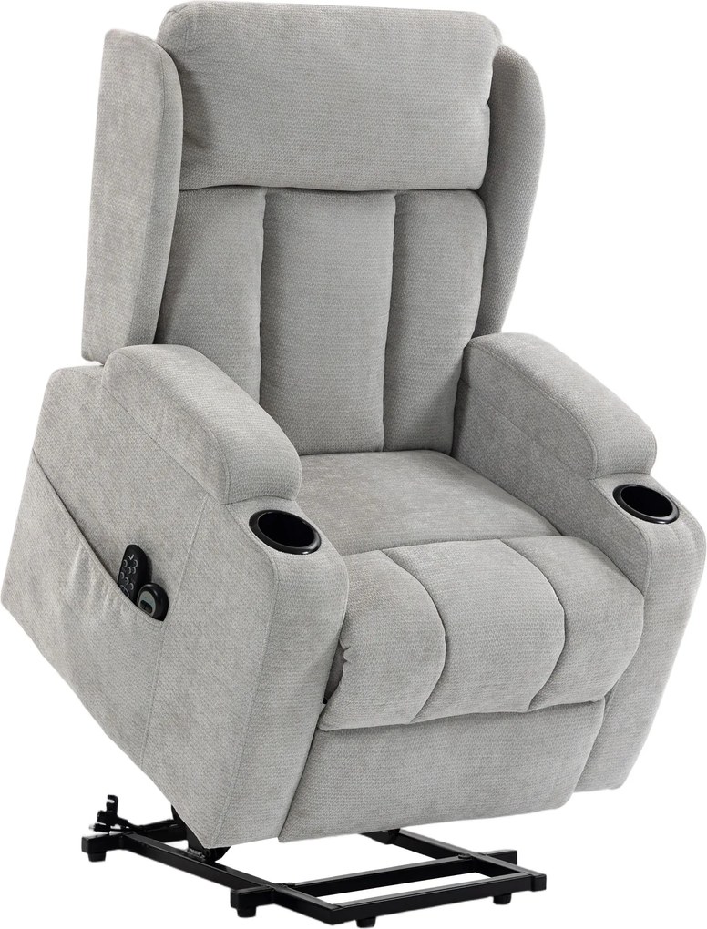 HOMCOM Poltrona Elevatória Elétrica Massagem e Aquecimento, Poltrona Relax Elétrica em Chenille, Encosto de Cabeça Dobrável, Cinza Claro | Aosom Portugal