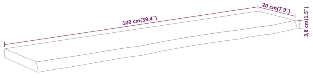 Prateleira de parede retangular 100x20x3,8 cm acácia maciça