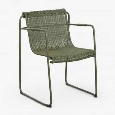 Cadeira De Jardim Empilhável Com Apoios De Braços Em Rattan Sintético E Aço Revia Verde Azeitona Intenso - Sklum