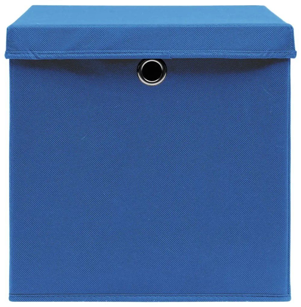 Caixas de arrumação com tampas 10 pcs 32x32x32 cm tecido azul