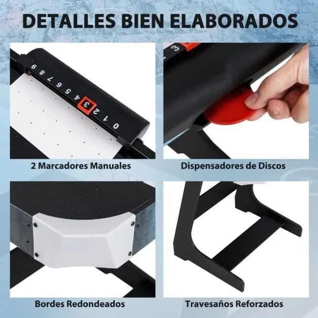 Mesa de hóquei de ar com marcador eletrónico Motor de 12 V 2 discos e 2 empurradores Jogo de hóquei de pé 144 x 68 x 79 cm Preto