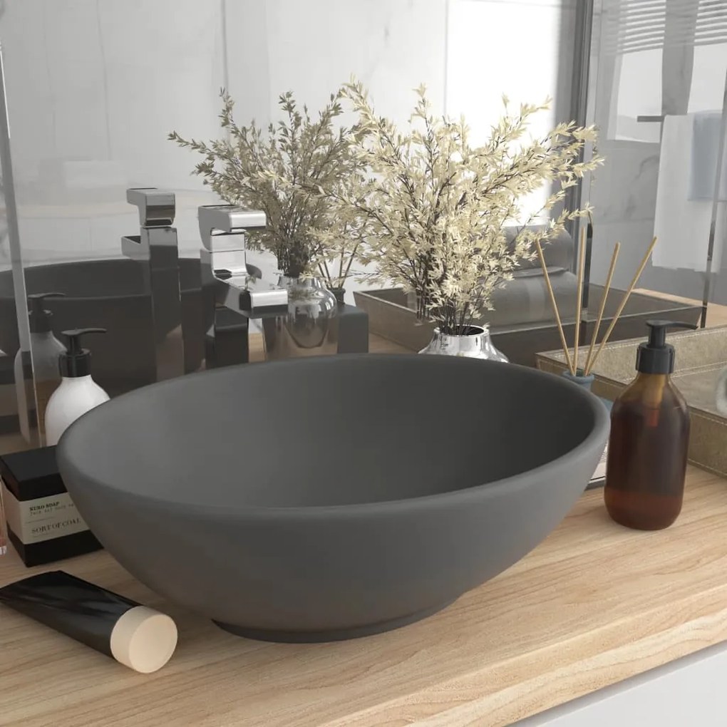 Lavatório luxuoso oval 40x33cm cerâmica cinzento-escuro mate