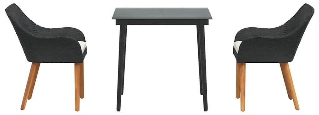 Conjunto de Jantar de Jardim 3 peças preto em rattan sintético