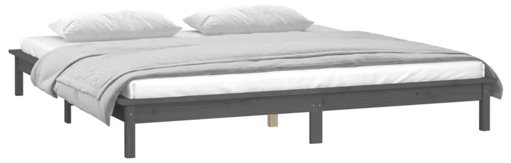 Estrutura de cama com LEDs 120x200cm madeira maciça cinzento