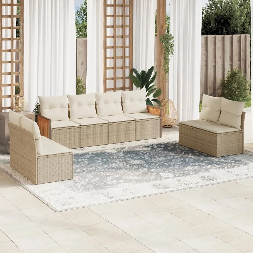 8 pcs conjunto de sofás p/ jardim com almofadões vime PE bege