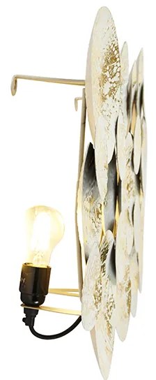Candeeiro de parede decorativo oriental dourado com branco 2-luzes - Hikina