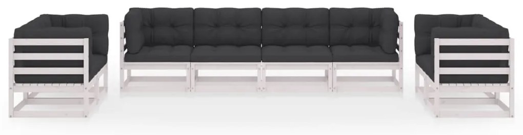 8 pcs conjunto lounge de jardim com almofadões pinho maciço