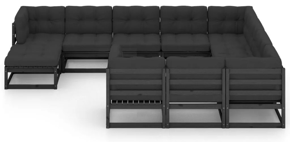 11 pcs conjunto longue jardim c/ almofadões pinho maciço preto