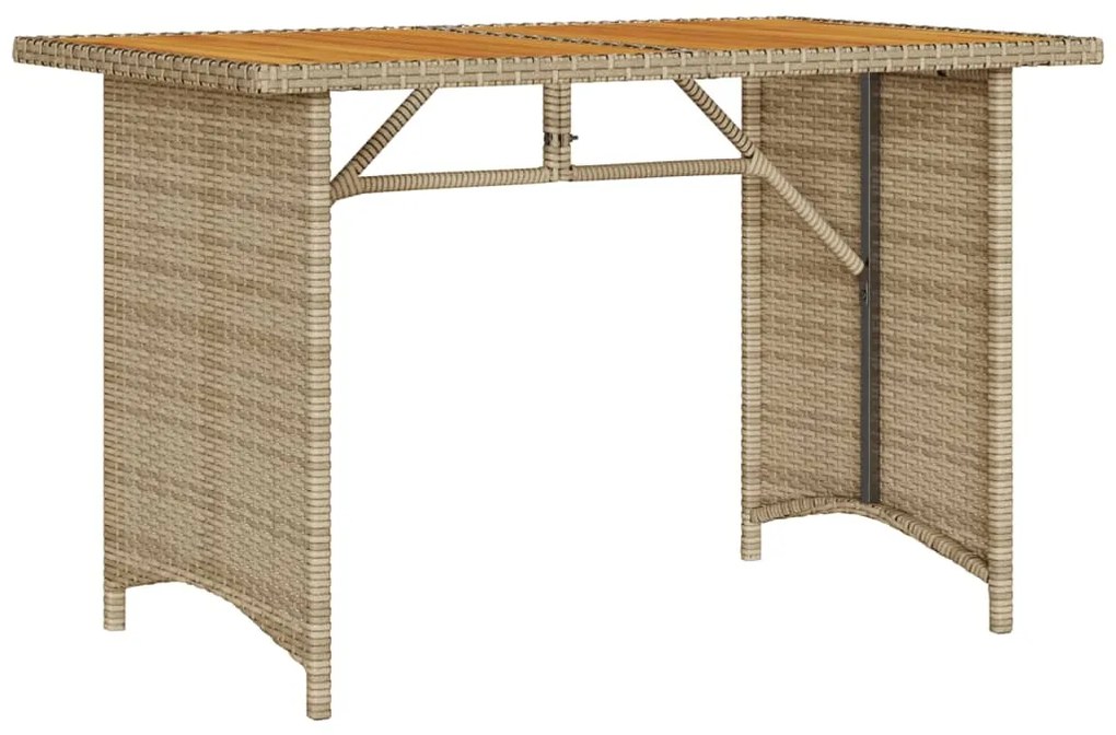 Mesa de jardim com tampo de madeira 110x68x70 cm vime PE bege