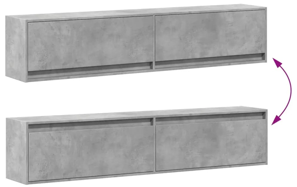 Móvel de parede p/ TV c/ luzes LED 180x31x38 cm cinza cimento