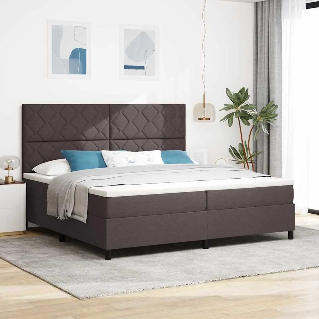 Cama Box com Colchão e Luz LED em Castanho Escuro, 200x200 cm, Tecido