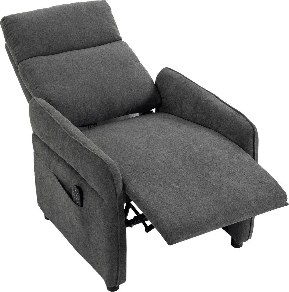 Cadeirão de Massagem com Calor, Reclinação Push-Back 135°, Apoio para os Pés, Apoios de Braços Ajustáveis e 2 Bolsos, Cinzento-Escuro