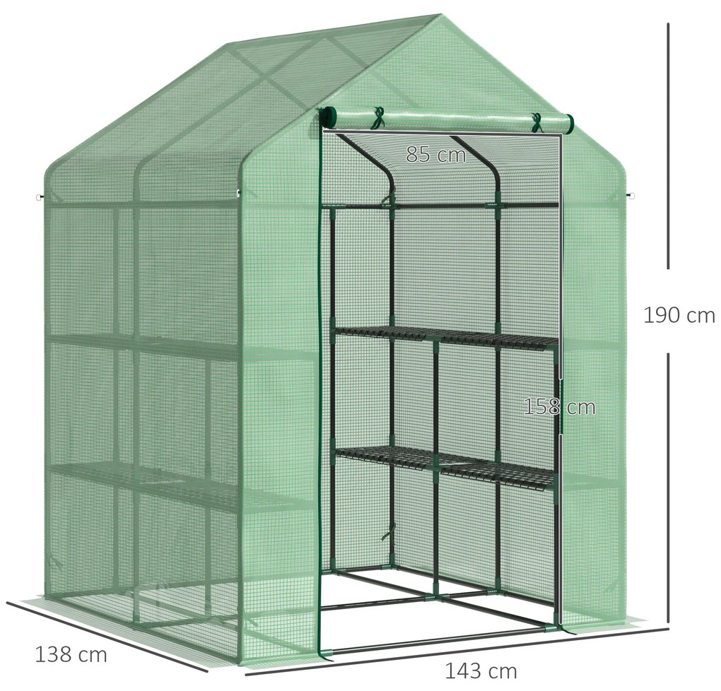 Estufa de Jardim Estufa para Plantas com Prateleiras 143x138x190cm Estrutura de Aço Jardinagem Verde