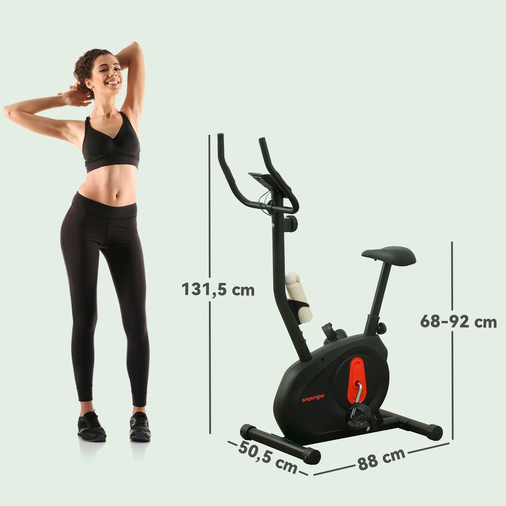 Bicicleta Estática com 8 Níveis de Resistência Magnética Sensor de Frequência Assento Ajustável Ecrã LCD 88x50,5x131,5 cm Preto