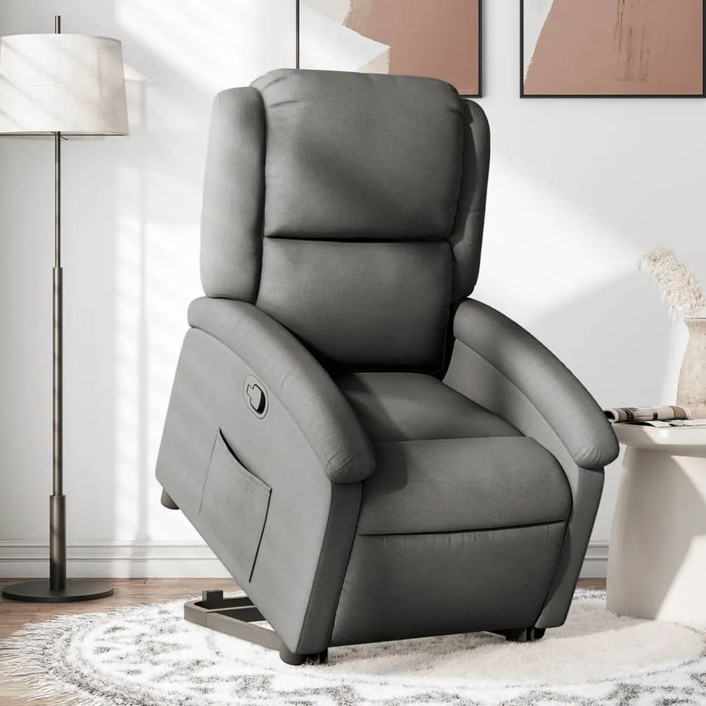 vidaXL Poltrona reclinável elevatória tecido cinzento-escuro