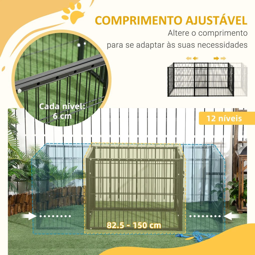 Parque para Cães de 6 Painéis com Largura Ajustável e Estrutura de Aço 82,5-150x79x61 cm Preto