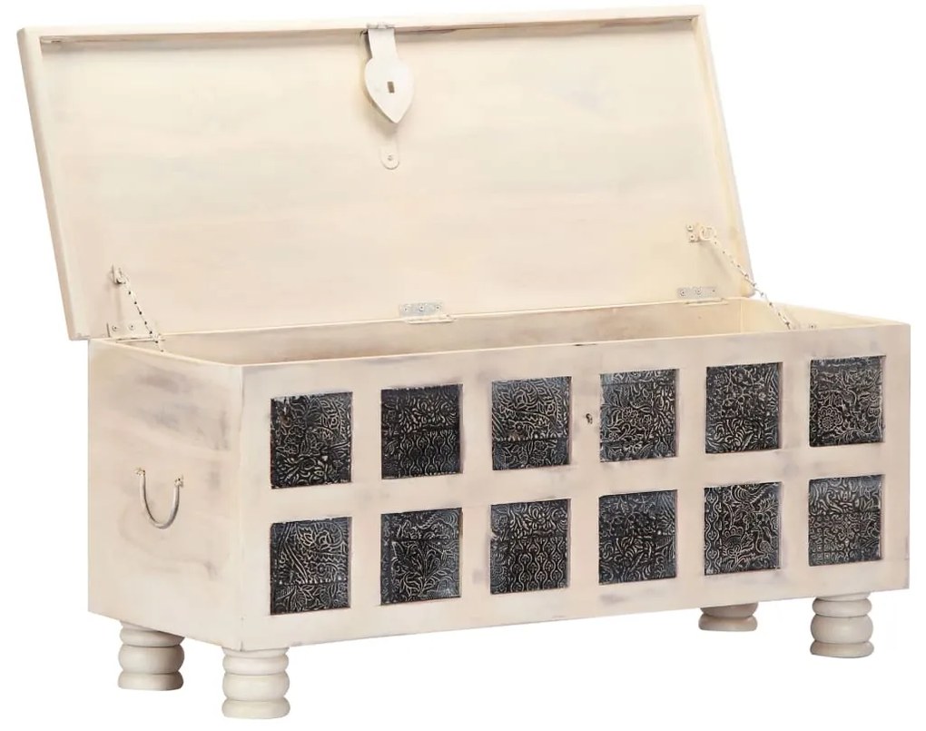 Caixa de arrumação 110x40x45 cm madeira de acácia maciça branco