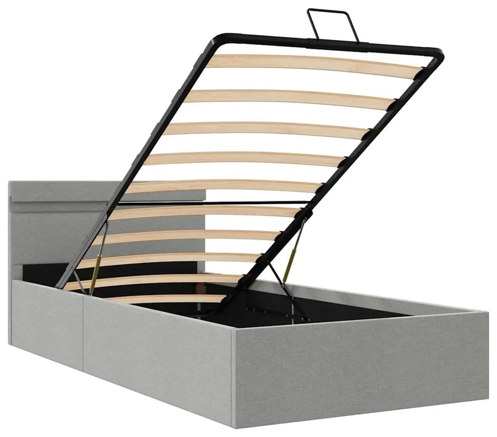 Cama hidráulica c/ arrumação LED 100x200cm tecido cinza-claro