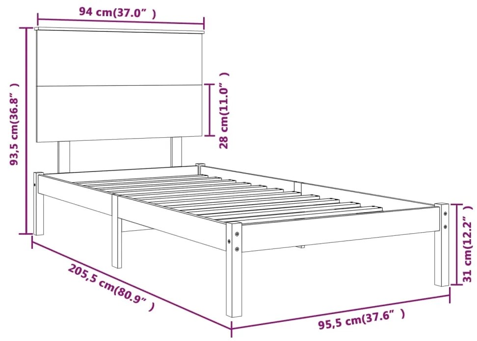 Cama sem colchão 90x200 cm madeira de pinho maciça branco