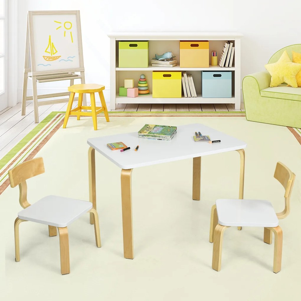 Mesa e 2 cadeiras de criança Mesa e 2 cadeiras de criança de madeira Branco