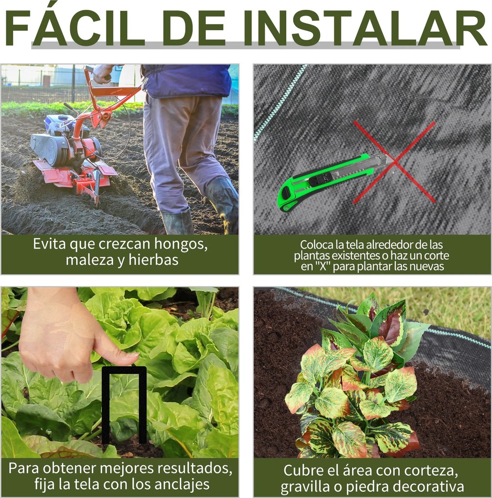 Malha Geotêxtil 1x50 m Malha de Jardim Contra Ervas Daninhas 100 g / m