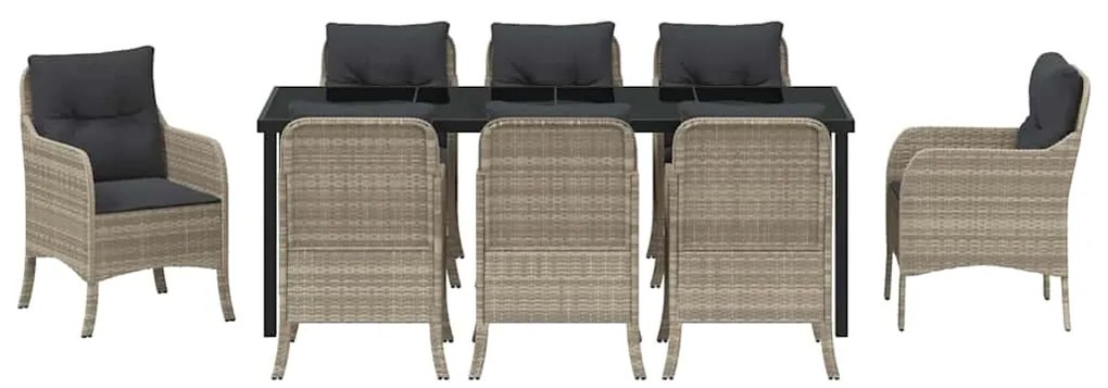 Conjunto de Jantar de Jardim com Almofadas Cinza-claro Poly Rattan
