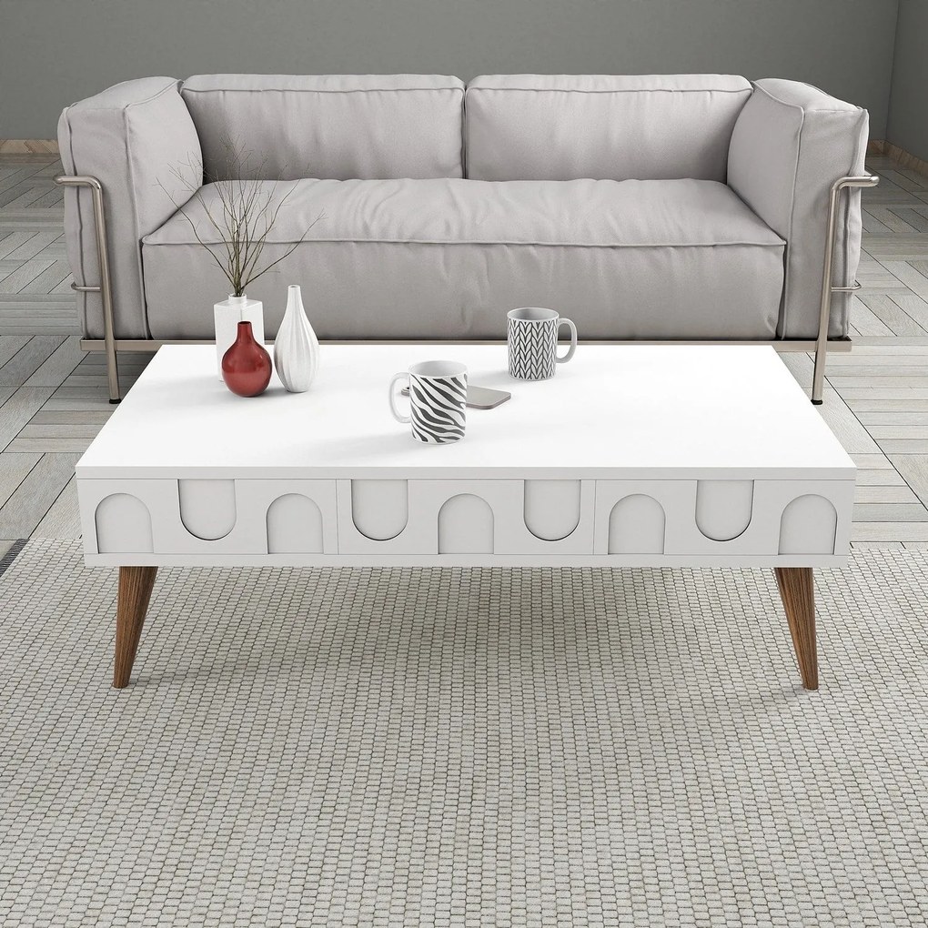 Conjunto de Mobiliário para Sala de Estar Lyon – Branco e Nogueira – M