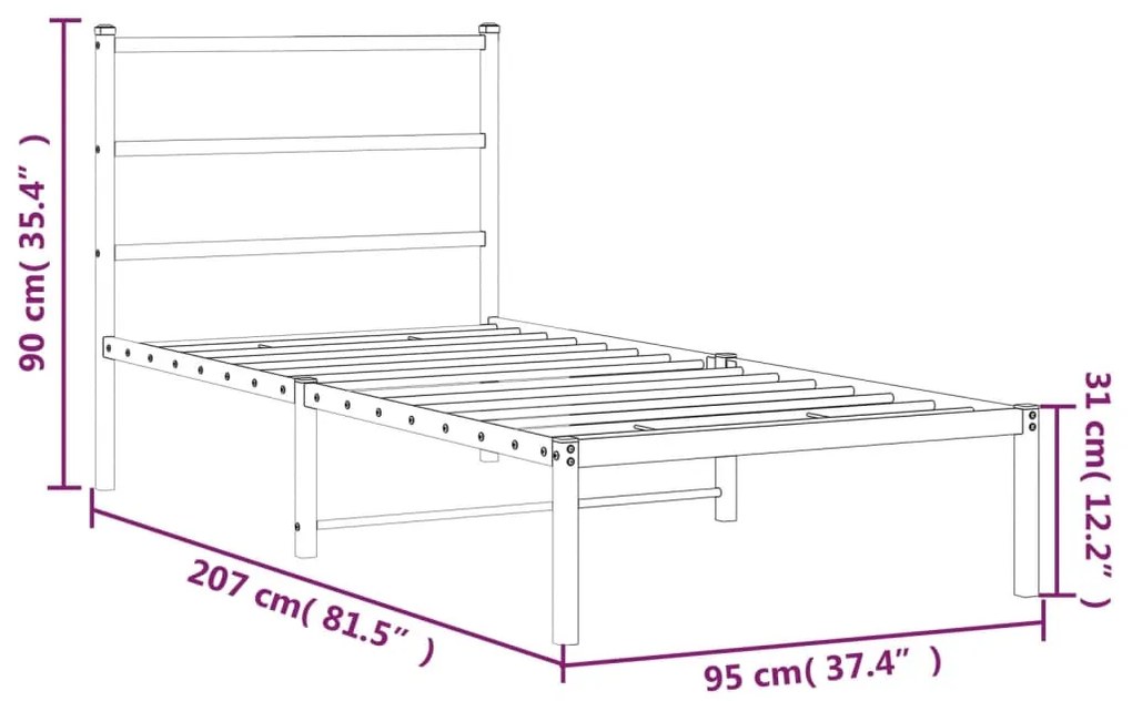 Estrutura de cama com cabeceira 90x200 cm metal branco