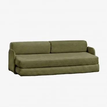 Sofá-cama De 2 Lugares Em Veludo Embalado A Vácuo Kyoto Bombazina Verde Army - Sklum