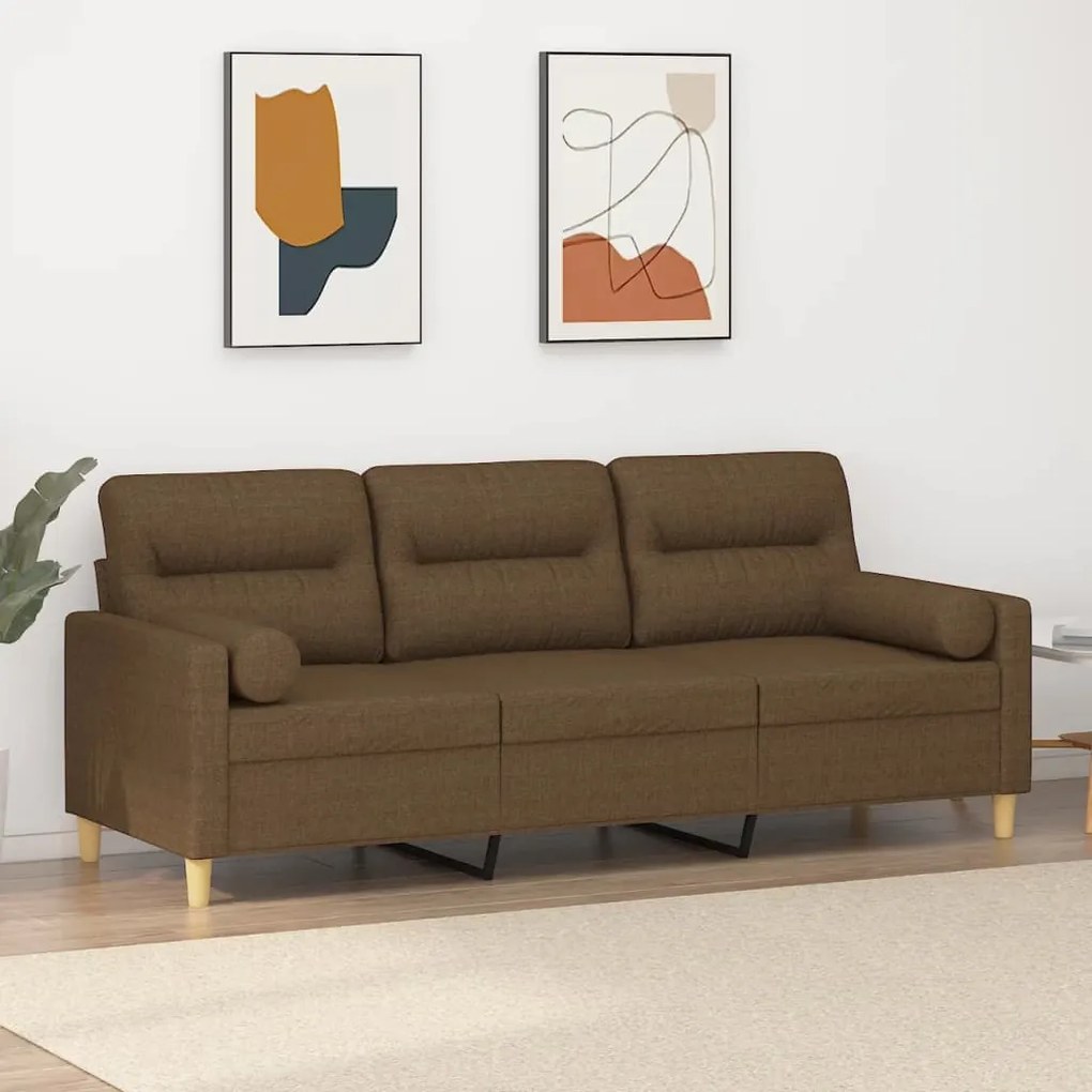 vidaXL Sofá 3 lugares c/ almofadas e almofadões 180 cm tecido castanho