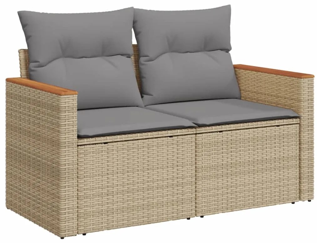 8 pcs conj. sofás jardim c/ almofadões vime PE bege misturado