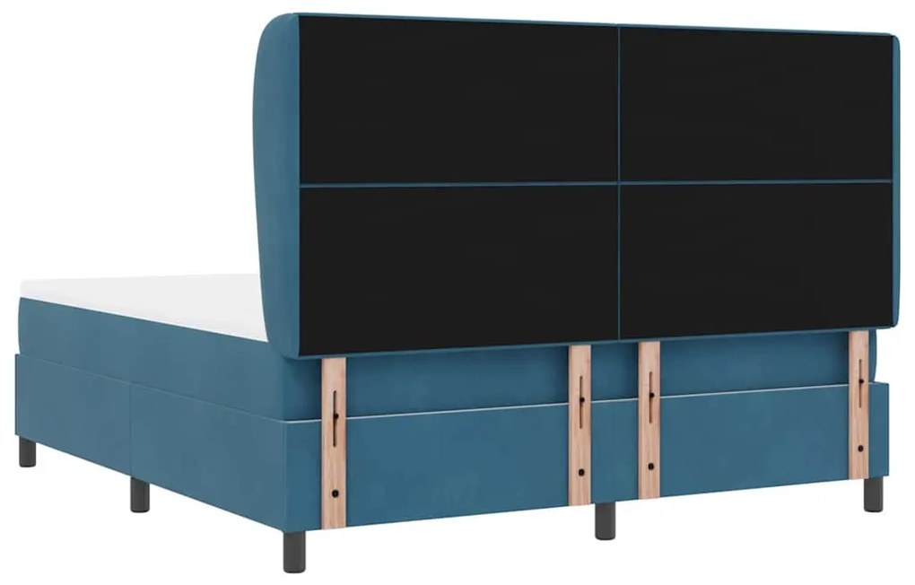 Cama Box com Colchão Azul Escuro 180 x 200 cm em Veludo