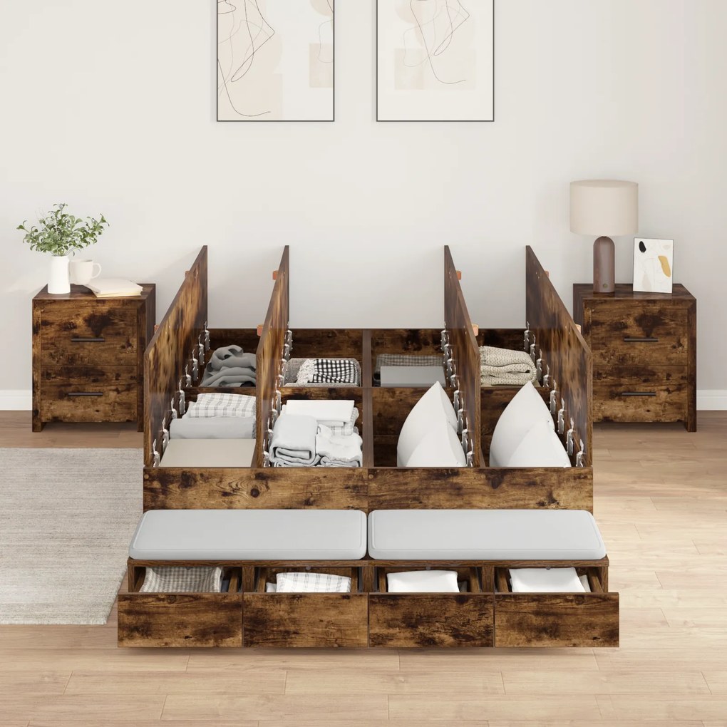 Cama de Armazenamento Carvalho Fumado 120x190 cm