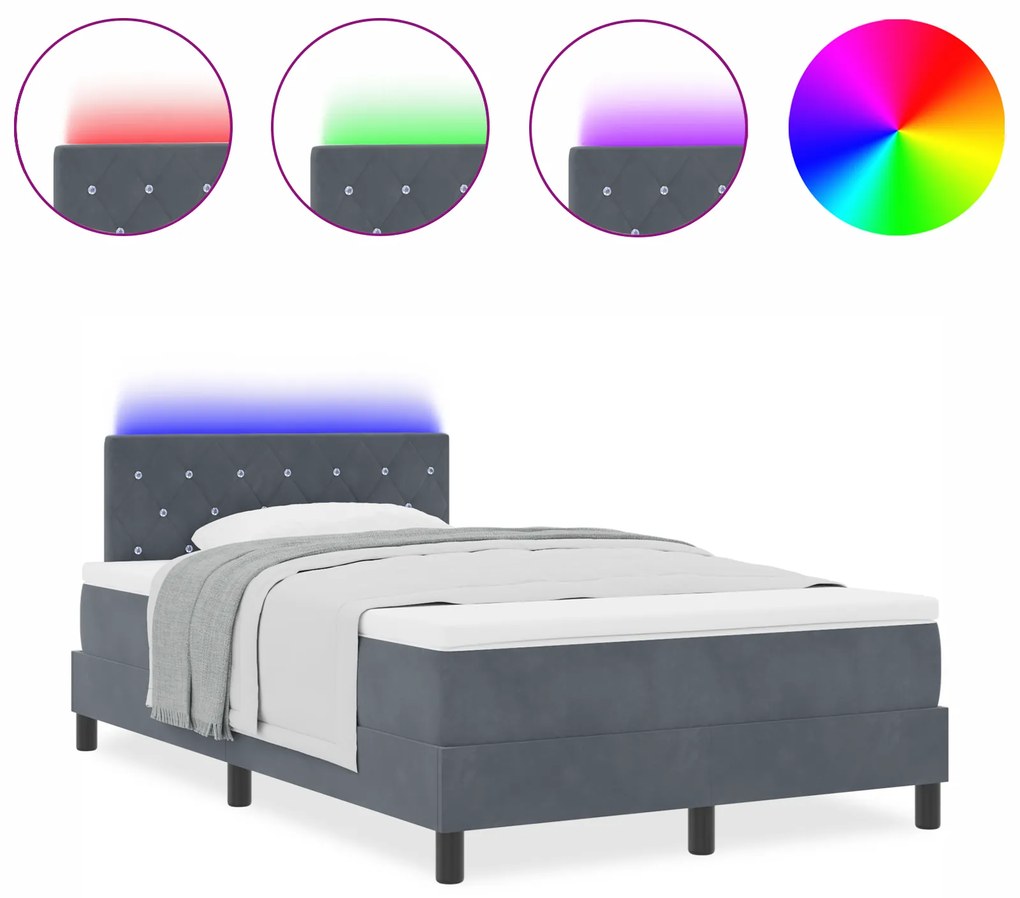 Cama Box Spring vidaXL com Colchão Cinza Escuro Casal Pequeno Veludo