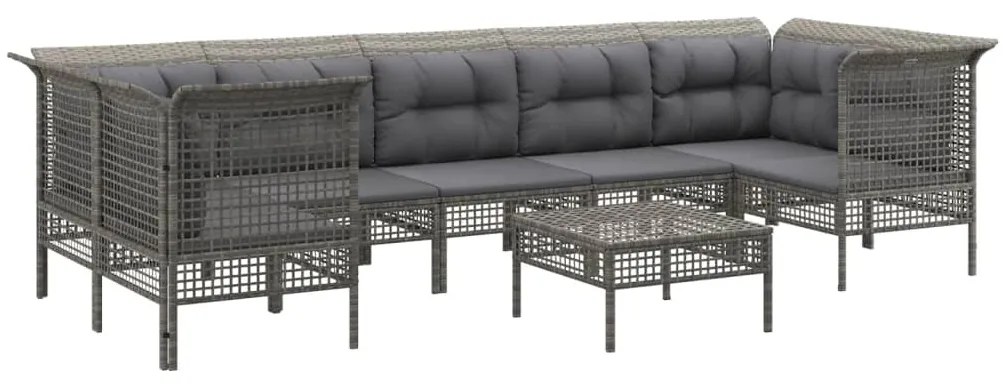 8 pcs conjunto lounge de jardim c/ almofadões vime PE cinzento