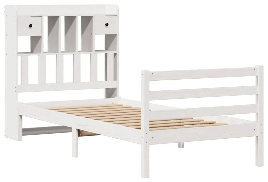 Cama com estante sem colchão 75x190 cm pinho maciço branco