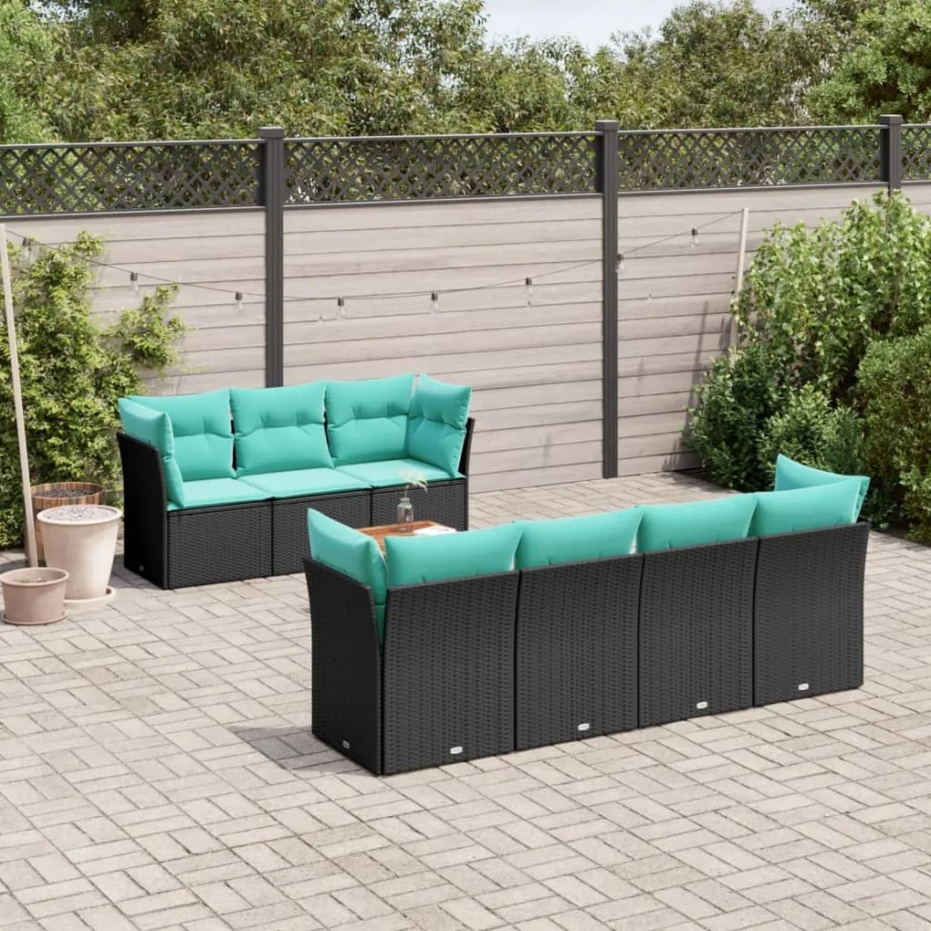 vidaXL 8 pcs conjunto de sofás p/ jardim c/ almofadões vime PE preto