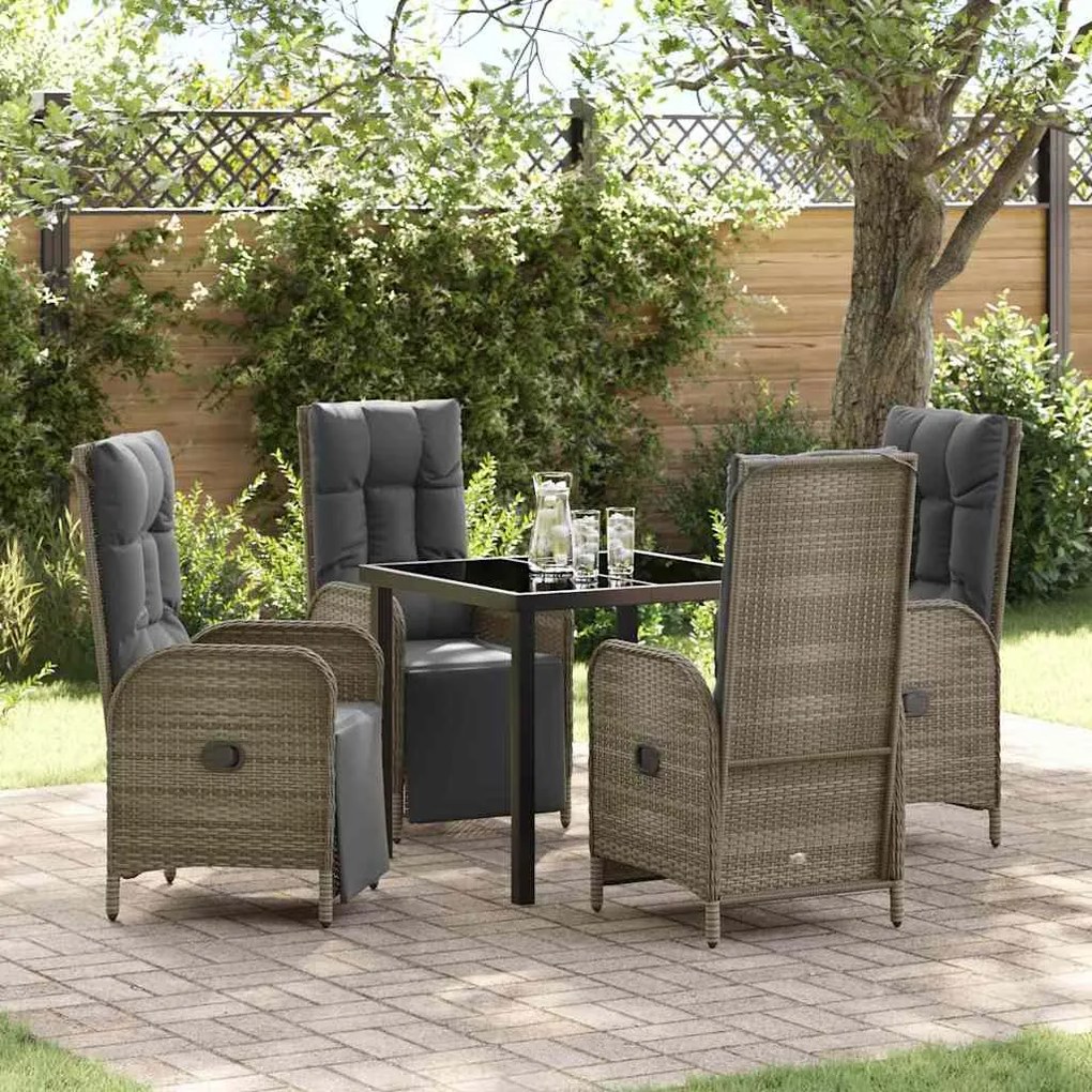 vidaXL Conjunto de Jantar Jardim com 5 Peças e Almofadas em Rattan Sintético Cinza
