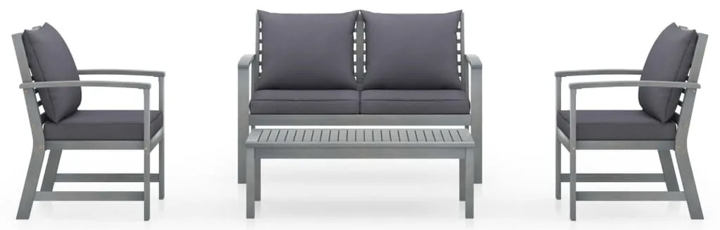 4 pcs conj. lounge jardim c/ almofadões madeira acácia maciça