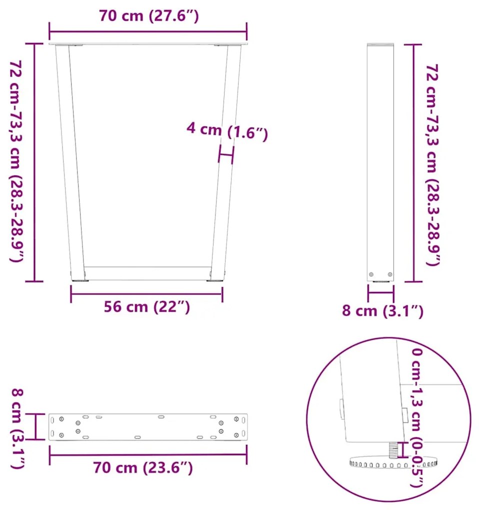 Mesa de jantar pernas 3pcs forma V 70x(72-73,3)cm aço antracite