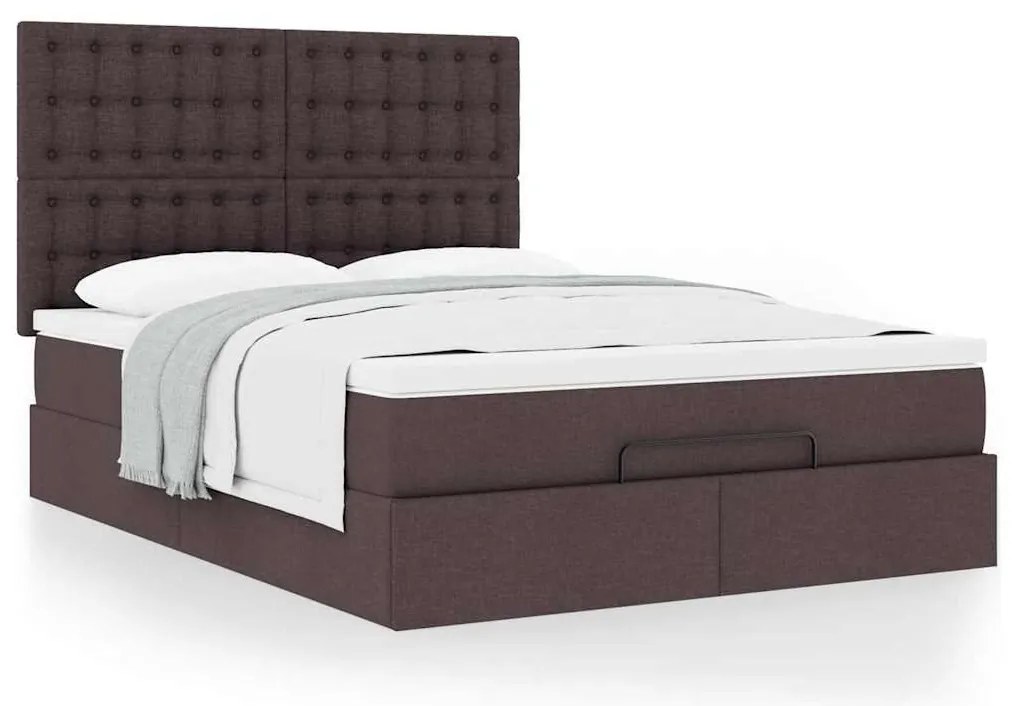 Estrutura cama otomana colchão 140x200cm tecido castanho escuro