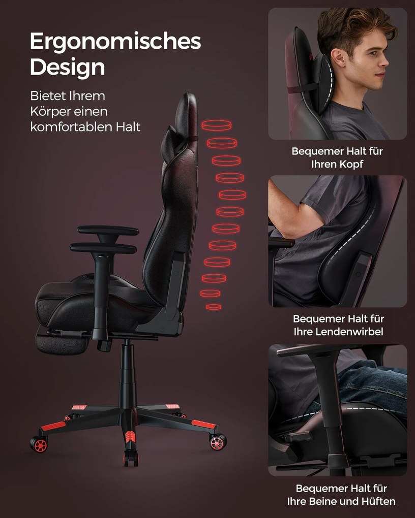 Cadeira gaming com Almofada ergonómica para apoio de cabeça preto-vermelho