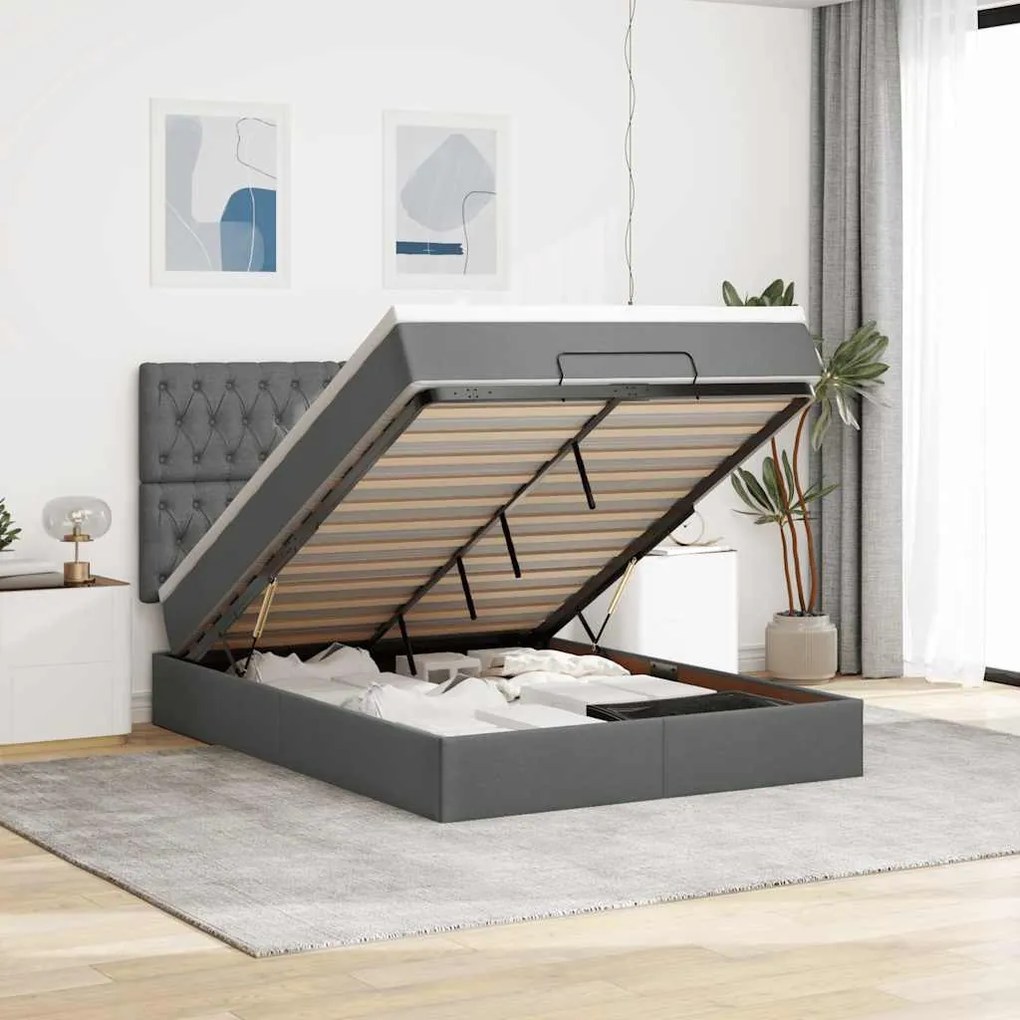 Estrutura de cama otomana com colchão 140x190cm cinzento escuro