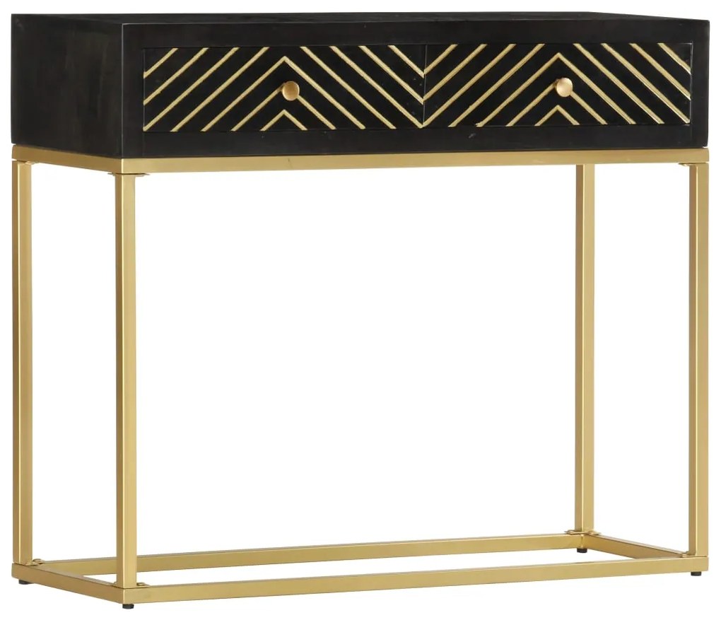 Mesa consola 90x30x75 cm mangueira maciça preto e dourado