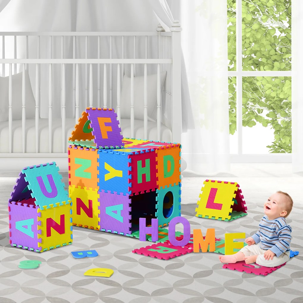Tapete Puzzle Letras Abecedário A-Z para Crianças - Borracha Espuma EVA 2,41 m2 - Cores Variadas